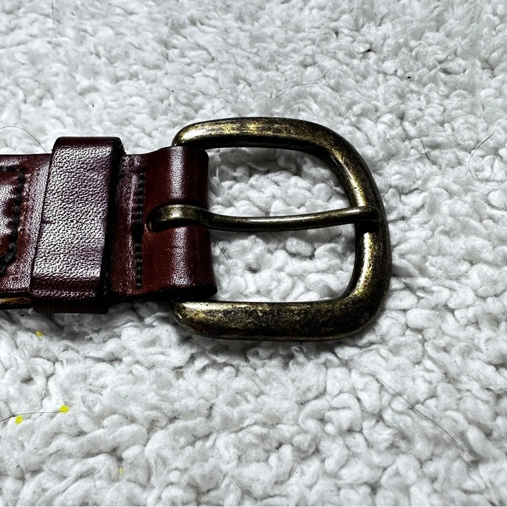 Men’s Woven Belt Braided Cream Cord, Leather Trim, Solid‎ Brass Buckle, 28